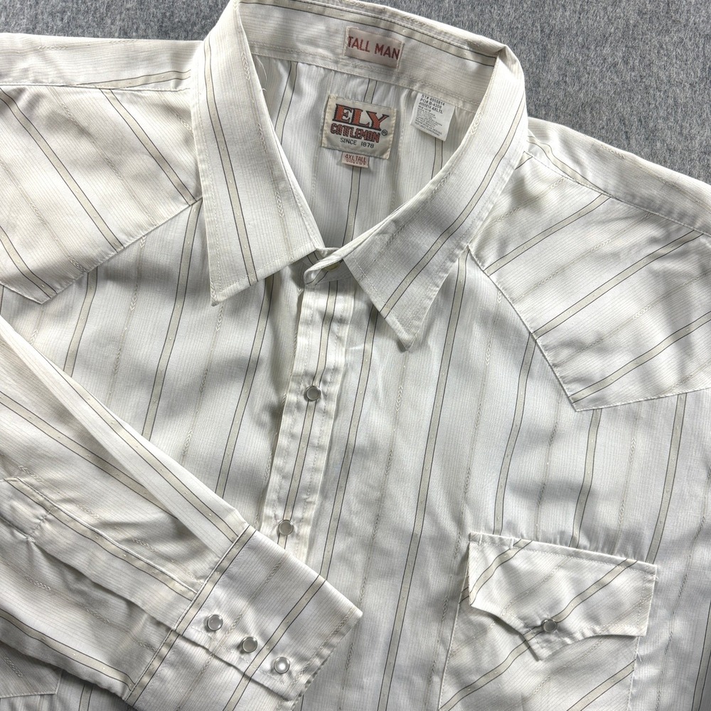 Ely Cattleman Men's 4XLT Off-White Triple-Snap Cuffs Western Snap Shirt Casual